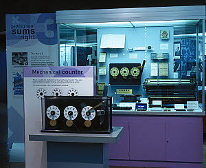 10325715
&copy; Science Museum
Mechanical counter case from 'Getting Your Sums Right� exhibition, April 2001.