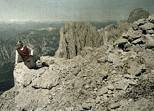 10455829
Eva seated on a rocky bluff, Rotwand, Dolomites, 1929.