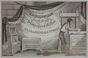 10422631
&copy; Science Museum Pictorial
Trade card for J Bullwinkle, bookbinder, stationer and gilder, c early 19th century.
