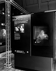 10301634
&copy; Science Museum
Exhibition showing image of Dennis Gabor, British inventor of holography, 1988.