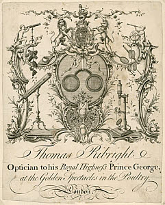 10474239
&copy; Science Museum
Trade card for Thomas Ribright, optician, c.1772.