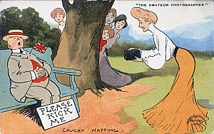 10301541
&copy; NMeM
'The Amateur Photographer - Caught Napping', postcard, c 1900.