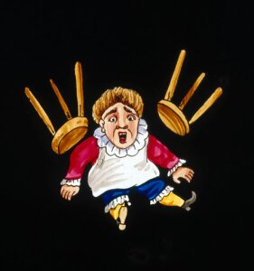 10433684
&copy; NMeM
Boy falling between two stools, magic lantern slide, 19th century.