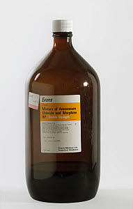 10446201
&copy; Science Museum
Two litre bottle of Ammonium Chloride and Morphine B P, 1976-1982.