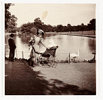 10428018
&copy; NMeM - Kodak Collection
Woman and wheelchair in a park, c 1900.