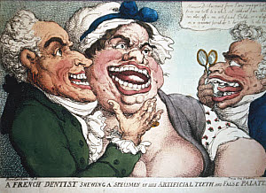 10288861
&copy; Science Museum
'A French dentist showing his artificial teeth and false palates', 1798.