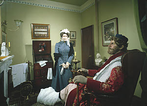 10287966
&copy; Science Museum
Reconstruction of a sick room, with a patient suffering from gout, 1870s.