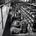 10414808
&copy; NMeM - Walter Nurnberg
Long shot of stores with store man, Ransomes and Rapier. England, 1960.