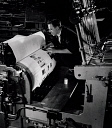 10416538
&copy; NMeM - Walter Nurnberg
A printer makes ready on Michle printing machine, Tillotson�s, 1956.
