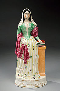 10562601
&copy; National Media Museum
Pottery figure depicting Florence Nightingale, Staffordshire, 1851-1900. Full view black to grey graduated matt background.