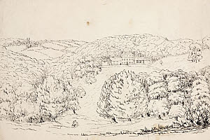 10422225
&copy; Science Museum Pictorial
Pencil sketch of a building on a wooded hillside, South Atlantic, 1828-1831.