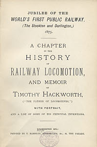 10438334
&copy; Science Museum
Title page from �A chapter in the history of railway locomotion...�, 1875.