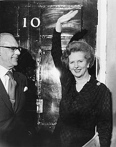 10416049
&copy; Manchester Daily Express
Margaret and Dennis Thatcher outside 10 Downing Street, 10 June 1983.