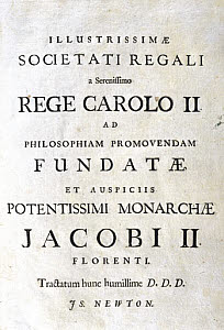 10318864
&copy; Science Museum Library
Dedication page of Newton's 'Principia Mathematica', 1687.