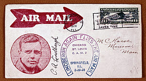 10304788
&copy; Science Museum
Airmail envelope with a picture of American pilot Charles Lindbergh, 1928.