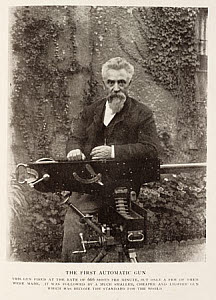 10462293
&copy; Science Museum
Sir Hiram S. Maxim with the first automatic gun.