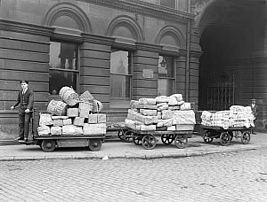 10444404
&copy; National Railway Museum
Trolleys at Oldham Road goods depot, Manchester, c 1924.