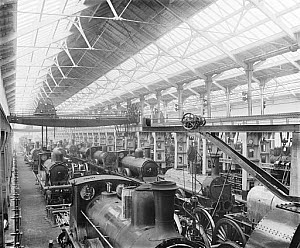 10444628
&copy; National Railway Museum
Erecting shop at Horwich works, Lancashire, c 1890.