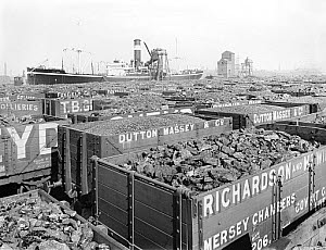 10444391
&copy; National Railway Museum
Wagons full of coal at Birkenhead Docks, Merseyside, 9 May 1924.