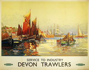 10174098
&copy; National Railway Museum
'Service to Industry - Devon Trawlers', BR (WR) poster, c 1950.