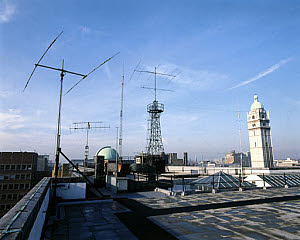 10305512
Radio aerials sited on the roof of the Science Museum, London, 1980s.