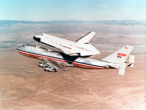 10299315
&copy; NASA
Shuttle Orbiter mounted a Boeing 747, 1977.