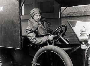 10321022
&copy; NMeM Daily Herald Archive
Member of First Aid Nursing Yeomanry (FANYs) in an ambulance, 1914-1918.