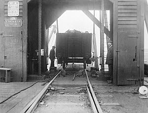 10444449
&copy; National Railway Museum
Wagon loaded with coal in a shed at Garston docks, Liverpool, c 1926.