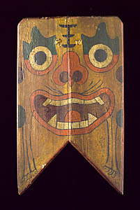 10462251
&copy; Science Museum
Wooden shield painted with a demon�s face, Chinese, 19th century.