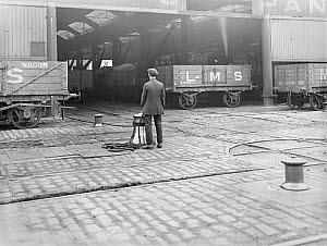 10444453
&copy; National Railway Museum
Wagons at Liverpool docks, 16 April 1926.