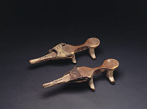 10285160
&copy; Science Museum
Pair of Nuba wooden pattens (shoes), Sudan, c 1890-1920.