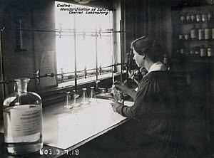 10318486
&copy; Science Museum Archive
Woman worker in laboratory at Gretna munitions factory, Scotland, 1918.