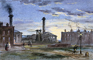 10318200
&copy; Science Museum Pictorial
Gasworks at sunset, c 1850.