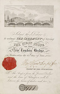 10418321
&copy; Science Museum Pictorial
Invitation to the laying of the foundation stone of the new London Bridge, 1825.