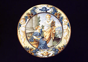 10422528
&copy; Science Museum
Tin glazed earthenware plate, Italian, c 18th century.