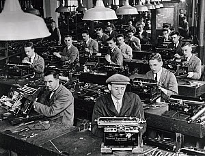 10250345
&copy; NMeM Daily Herald Archive
Manufacturing typewriters, c 1930s.
