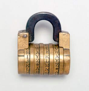 10305356
&copy; Science Museum
Brass puzzle combination lock, 18th century.