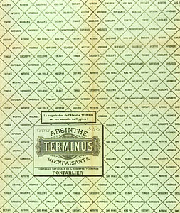 10460357
&copy; David Nathan-Maister
Absinthe Terminus wrapper, c 1900.
