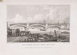 10418083
&copy; Science Museum Pictorial
�Southwark Bridge, from Bank Side�, London, 1827.
