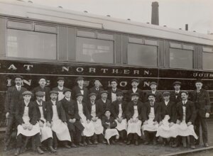 10451604
&copy; National Railway Museum
Workers at Doncaster works, South Yorkshire, c 1916.