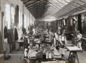 10451606
&copy; National Railway Museum
Carriage repairing at Doncaster works, South Yorkshire, c 1916.