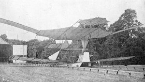 10423907
&copy; Science Museum
Maxim's flying machine on its launch track, Bexleyheath, Kent, 1894.