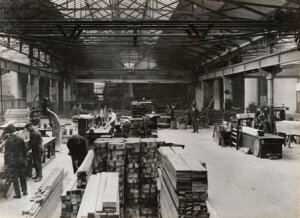 10451607
&copy; National Railway Museum
Sawmill at Doncaster works, South Yorkshire, c 1916.