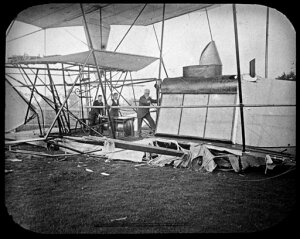 10423912
&copy; Science Museum
Maxim�s flying machine after its �flight� of 31st July 1894.