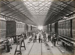 10451614
&copy; National Railway Museum
Carriage manufacture at Doncaster works, South Yorkshire, c 1916.