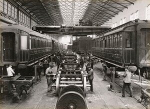 10451618
&copy; National Railway Museum
Bogie repairs at Doncaster works, South Yorkshire, c 1916.