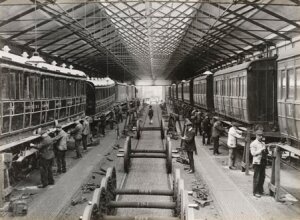 10451619
&copy; National Railway Museum
Carriages at Doncaster carriage works, South Yorkshire, c 1916.