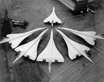 10313030
Cluster of six British Airways Concordes at Heathrow Airport, January 1986.