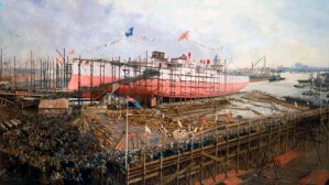 10313832
&copy; Science Museum Pictorial
Launch of the 'Fuji' at Blackwall, London, 31 March 1896.
