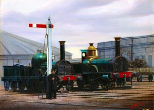 10283537
&copy; NRM - Pictorial Collection
Two steam locomotives outside Stratford station, Greater London, c 1900.
